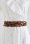 Colorful Wooden Bead Woven Belt in Brown