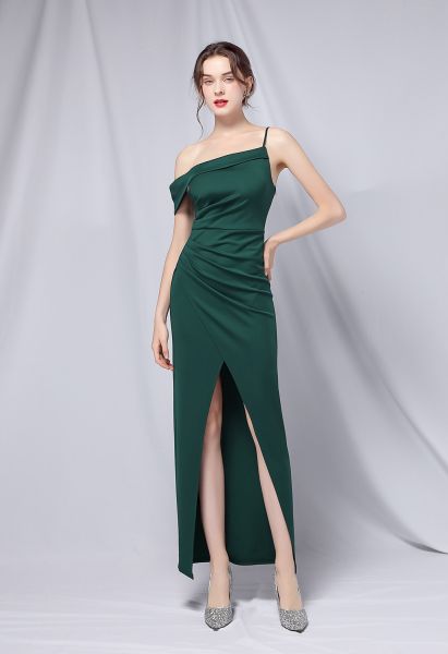 Single Strap Front Slit Gown in Emerald