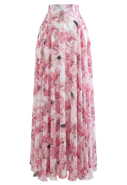 Timeless Favorite Floral Chiffon Maxi Skirt in Pink