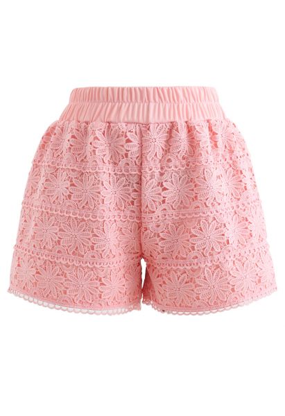 Sunflower Crochet Overlay Shorts in Peach