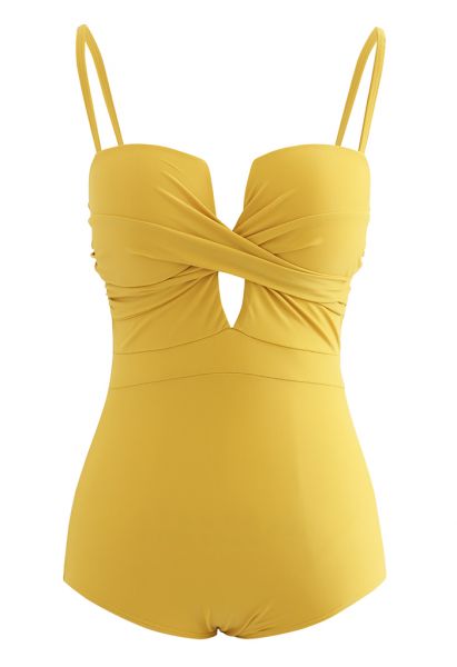 Cross Front Cami Swimsuit in Mustard