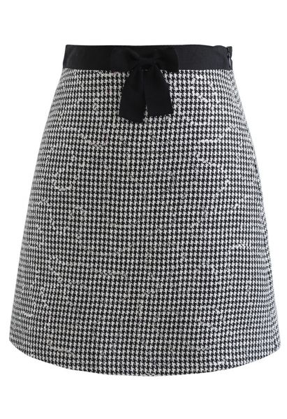 Sequin Trim Houndstooth Mini Bud Skirt