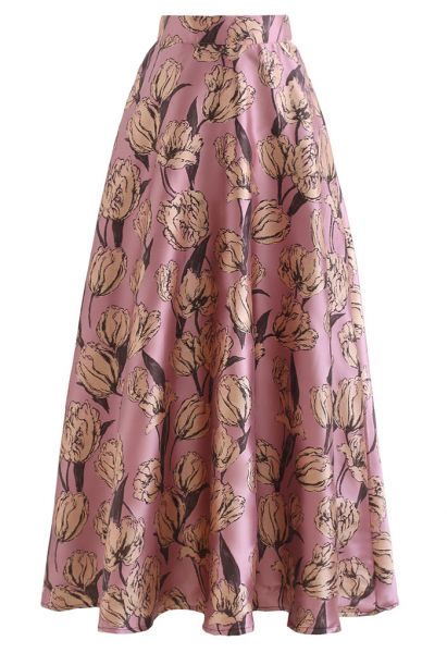 Dainty Tulip Jacquard High Waist Maxi Skirt