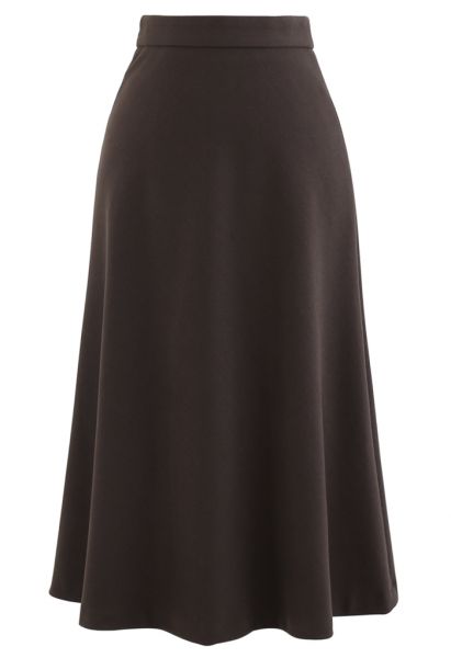 High Waist Basic Seamed Midi Skirt in Brown