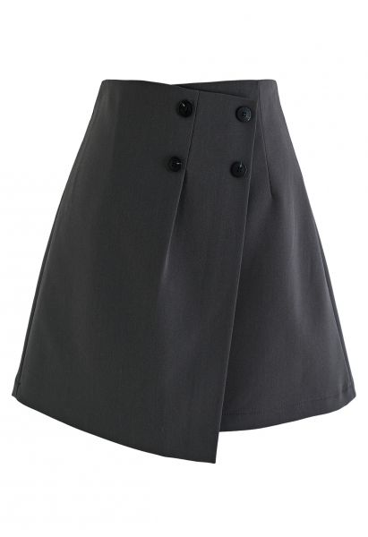 Buttoned Front Flap Mini Bud Skirt in Smoke