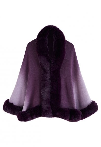 Purple Tie Dye Faux Fur Edge Knitted Poncho