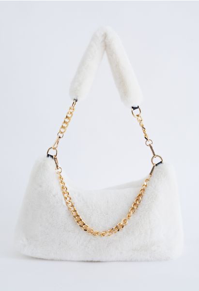 Faux Fur Fuzzy Shoulder Bag in White