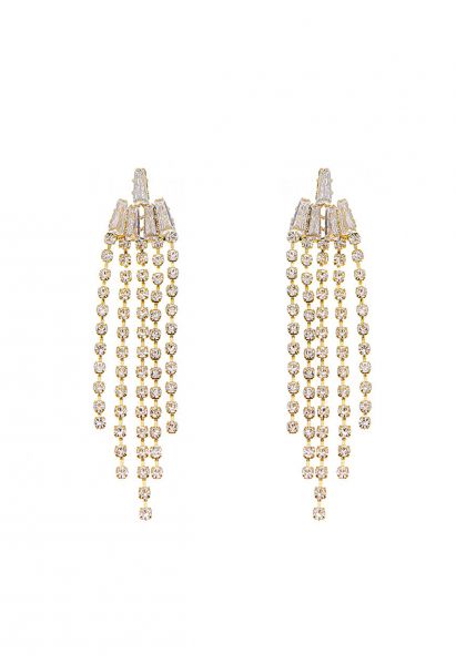Gold Waterfall Diamond Tassel Drop Earrings