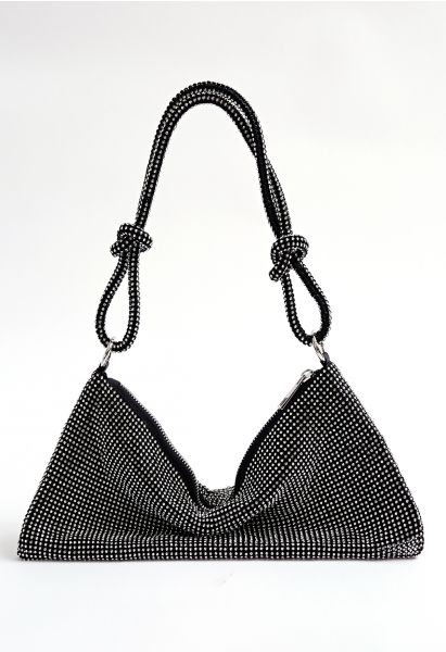 Full Diamond Double String Shoulder Bag in Black