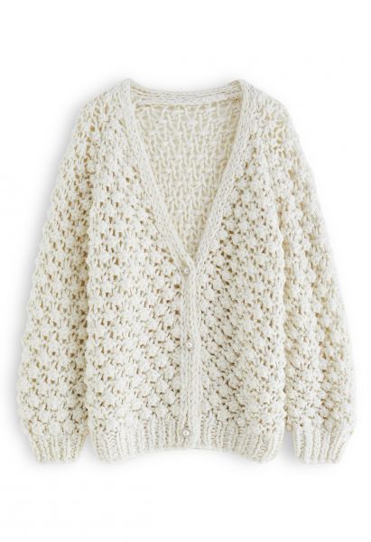 Knotted Openwork Chunky Hand Knit Cardigan