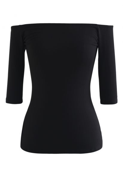 Off-Shoulder Elbow-Sleeve Fitted Top