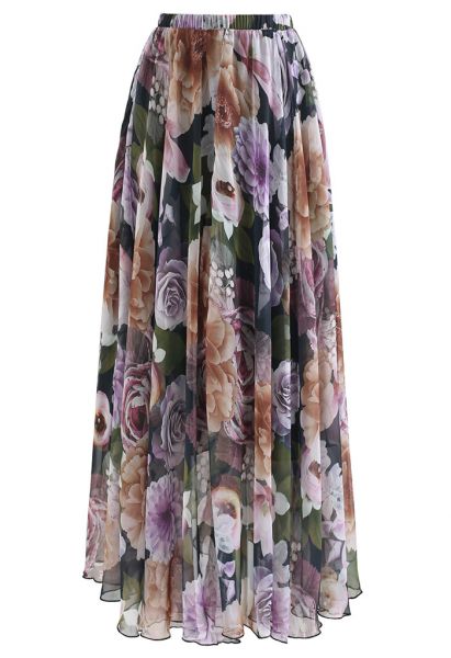 Hydrangea Watercolor Maxi Skirt in Lilac