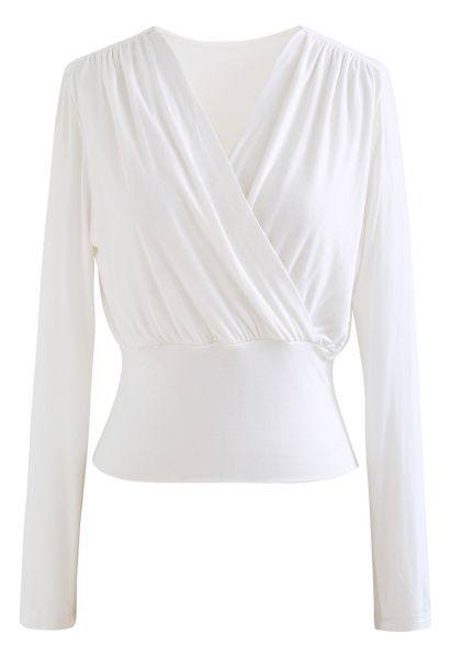 Ultra-Soft Cotton Wrap Top in White