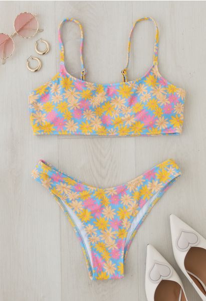 Summer Daisy Print Cami Bikini Set