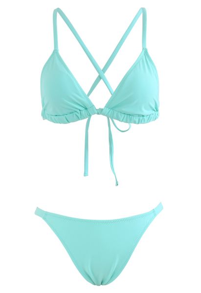 Tiffany Blue Cross Back Triangle Bikini Set