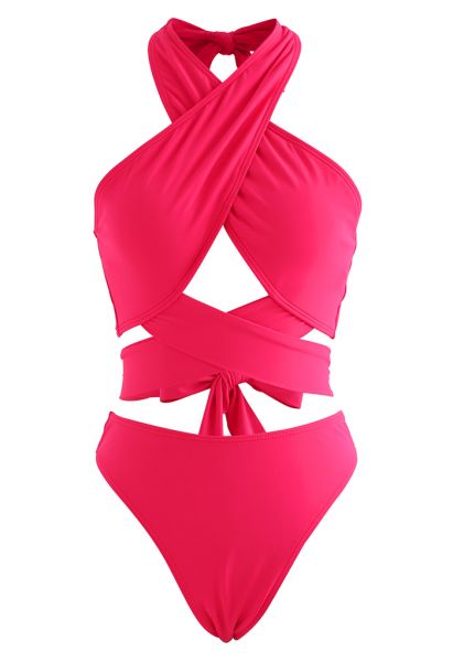 Passionate Red Halter Neck Bikini Set