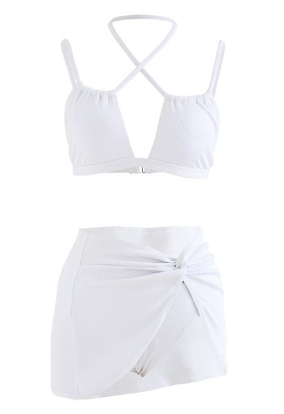 Solid White Bikini Set with Sarong