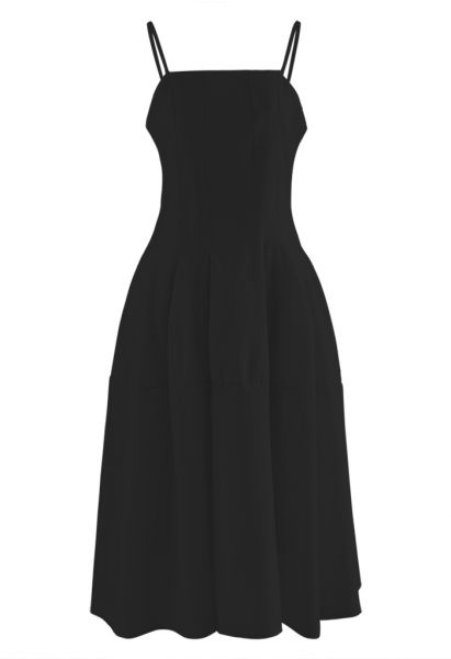Fit and Flare Seamed Cami Dress in Black