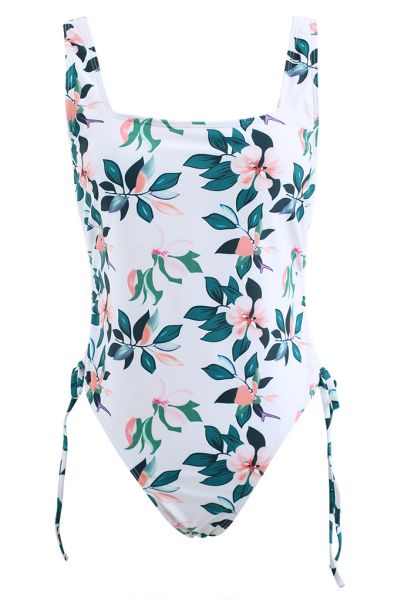 Summer Flower Side Drawstring Swimsuit