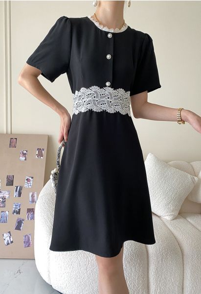 Lacy Waist Short Sleeve Midi Dress