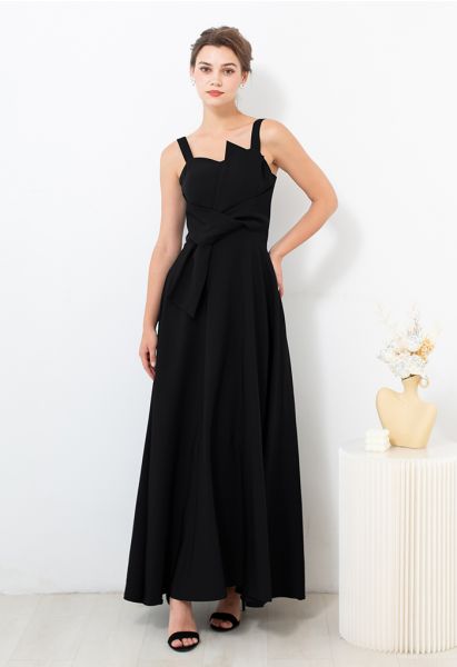 Exaggerated Knot Cami Gown in Black