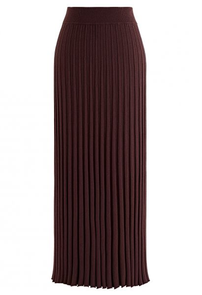 Ultra-Soft Lettuce Hem Knit Maxi Skirt in Brown