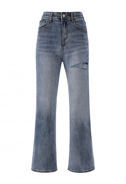 Vintage Blue Ripped Flare Jeans