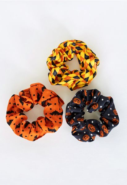 Playful Halloween Pattern Scrunchies Set