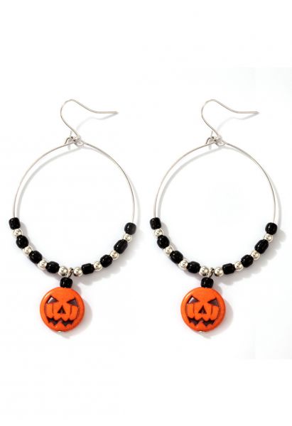 Pumpkin Pendant Beaded Hook Earrings