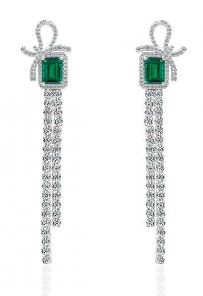 Emerald Cut Gem Diamond Drop Earrings