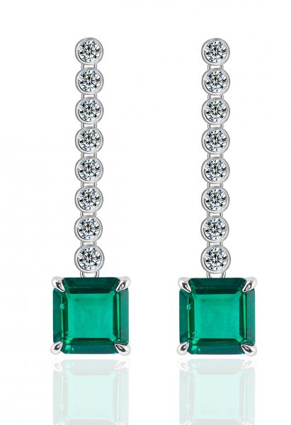 Asscher Cut Emerald Gem Drop Earrings