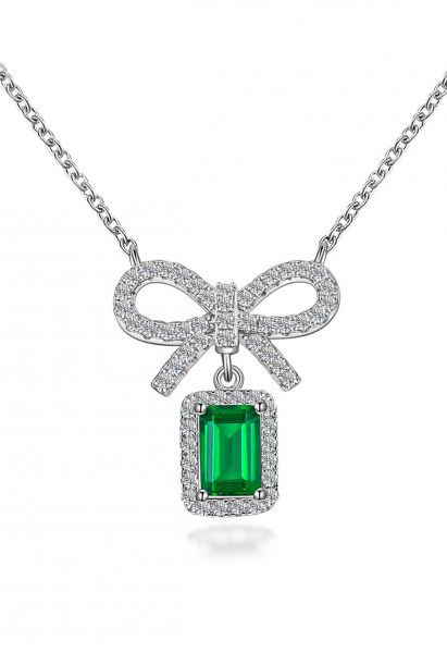 Emerald Cut Bowknot Diamond Necklace
