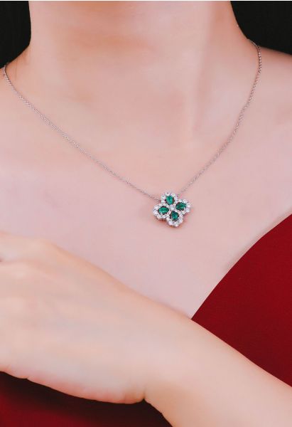 Four Leaf Clover Emerald Gem Necklace