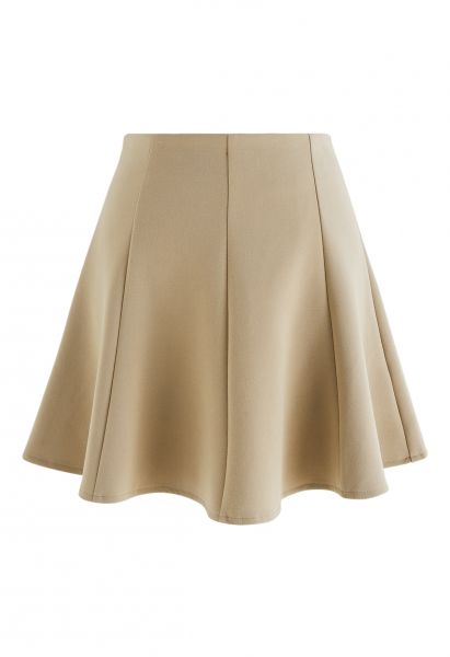 High Waist Flare Mini Skirt in Light Tan
