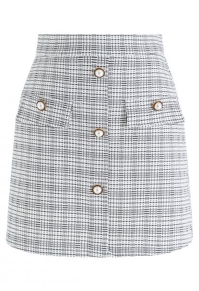Pearl Button Plaid Mini Skirt