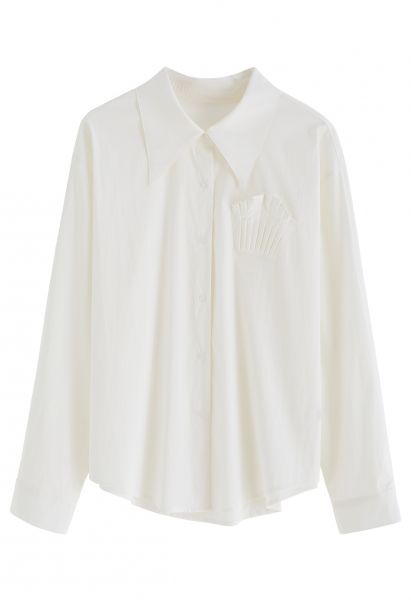Pleated Patch Bust Cotton Shirt in Cream