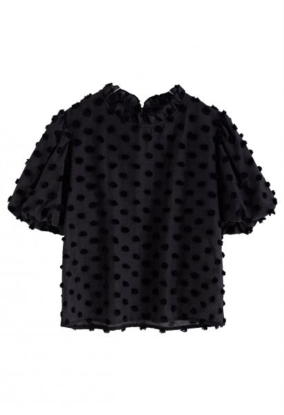 Cotton Candy Short Bubble Sleeve Dolly Top in Black