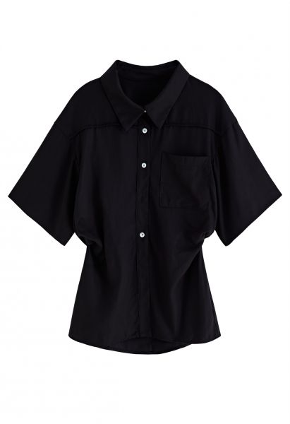 Pocket Short Sleeve Button Up Shirt in Black