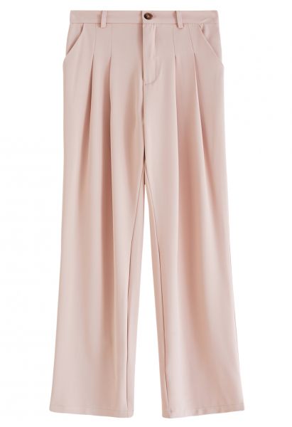 Pleated Detail Straight Leg Pants in Pink