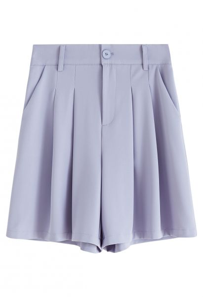Pleated Detail Side Pockets Shorts in Blue