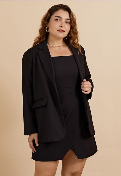 Solid Color Flap Pocket Blazer in Black