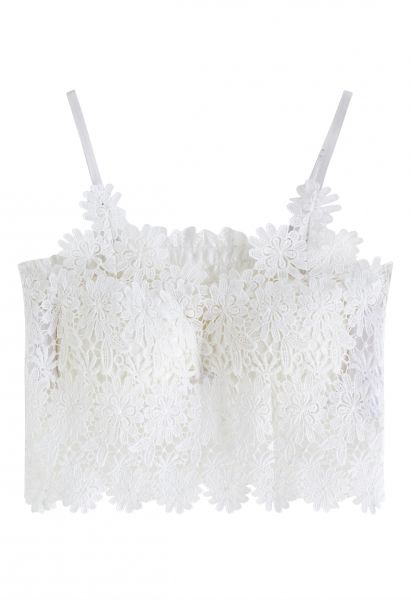 Exquisite Floral Crochet Bra Top in White