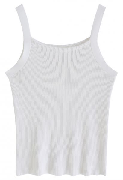 Stretchy Ribbed Knit Cami Top in White