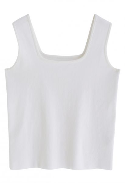 Chic Square Neck Knit Tank Top in White