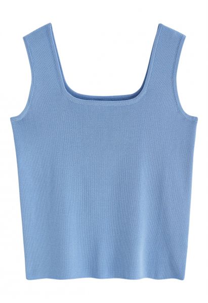 Chic Square Neck Knit Tank Top in Blue