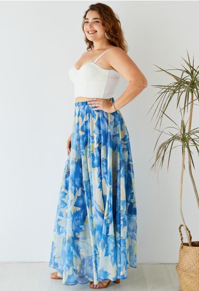 Blue Maple Watercolor Maxi Skirt