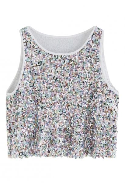 Ultra Sparkle Sequined Tank Top in White