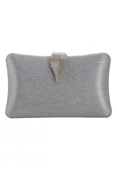 Solid Textured Leaf Clutch in Silver