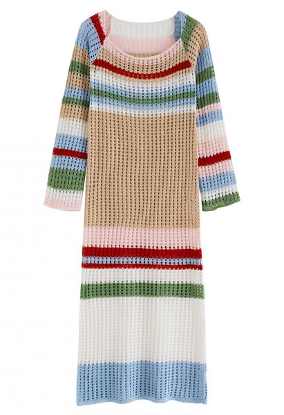 Color Striped Hollow Out Knit Cover Up