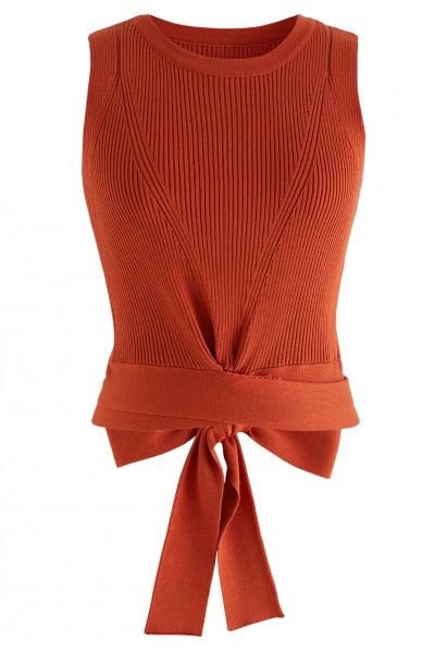 Tie Waist Knit Tank Top in Orange
